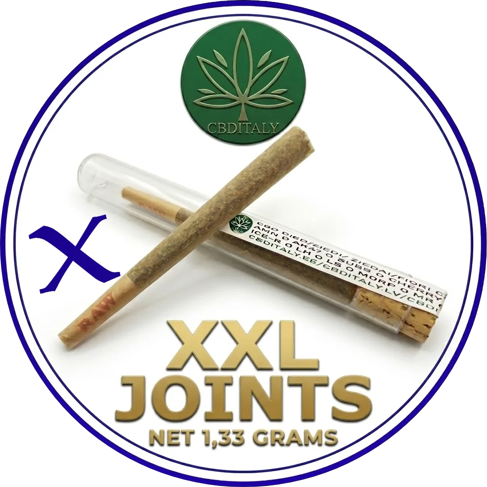 CBDITALY XXL Joints 2 vnt. pakuotė iš anksto susukti kanapių wellness cigarečiai stikliniame vamzdelyje, neto svoris 2 x 1,33g